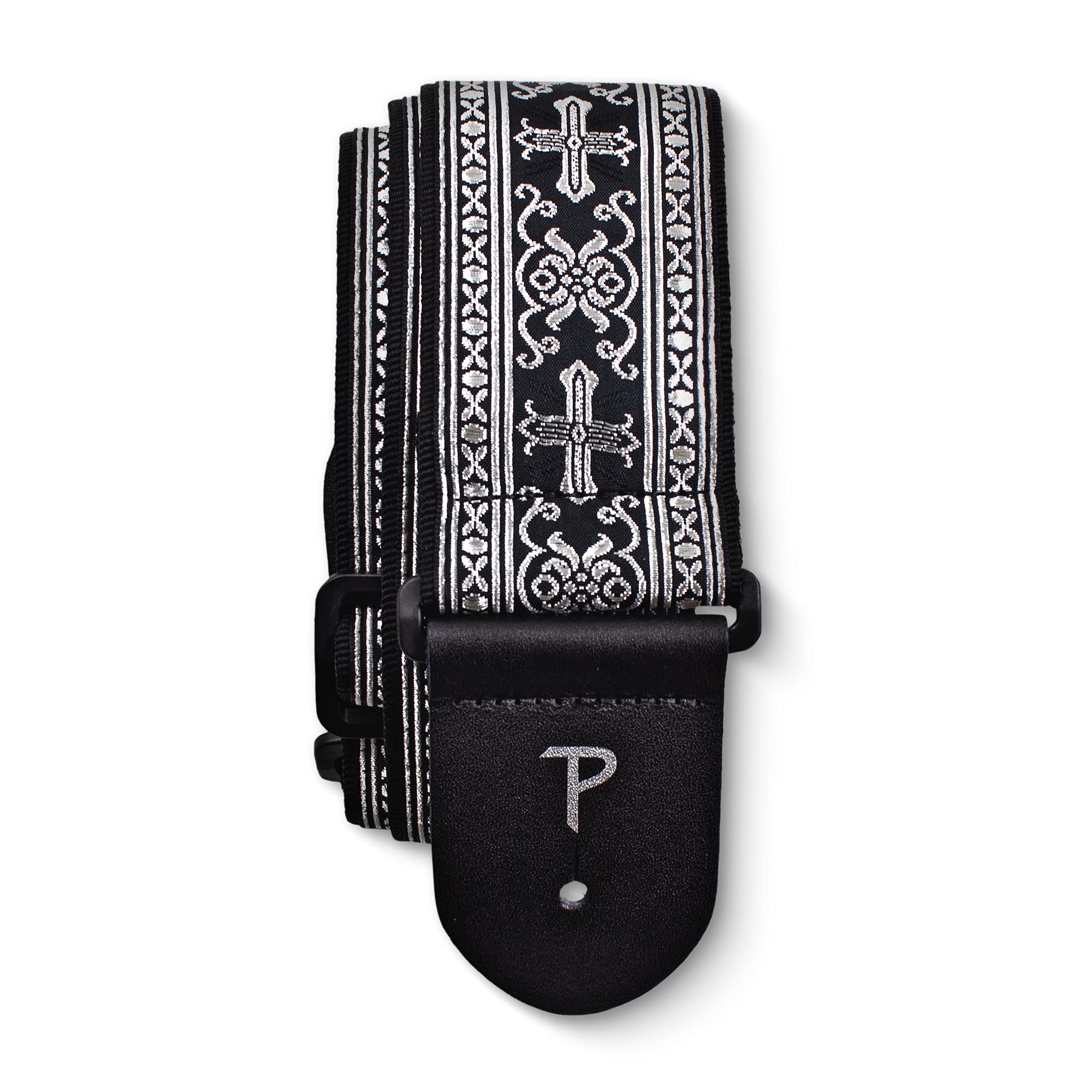 Perri’s Leathers Ltd. - Guitar Strap - Nylon - Jacquard - Metallic Silver - Adjustable - For Acoustic/Bass/Electric Guitars - Made in Canada (TWS-6548)