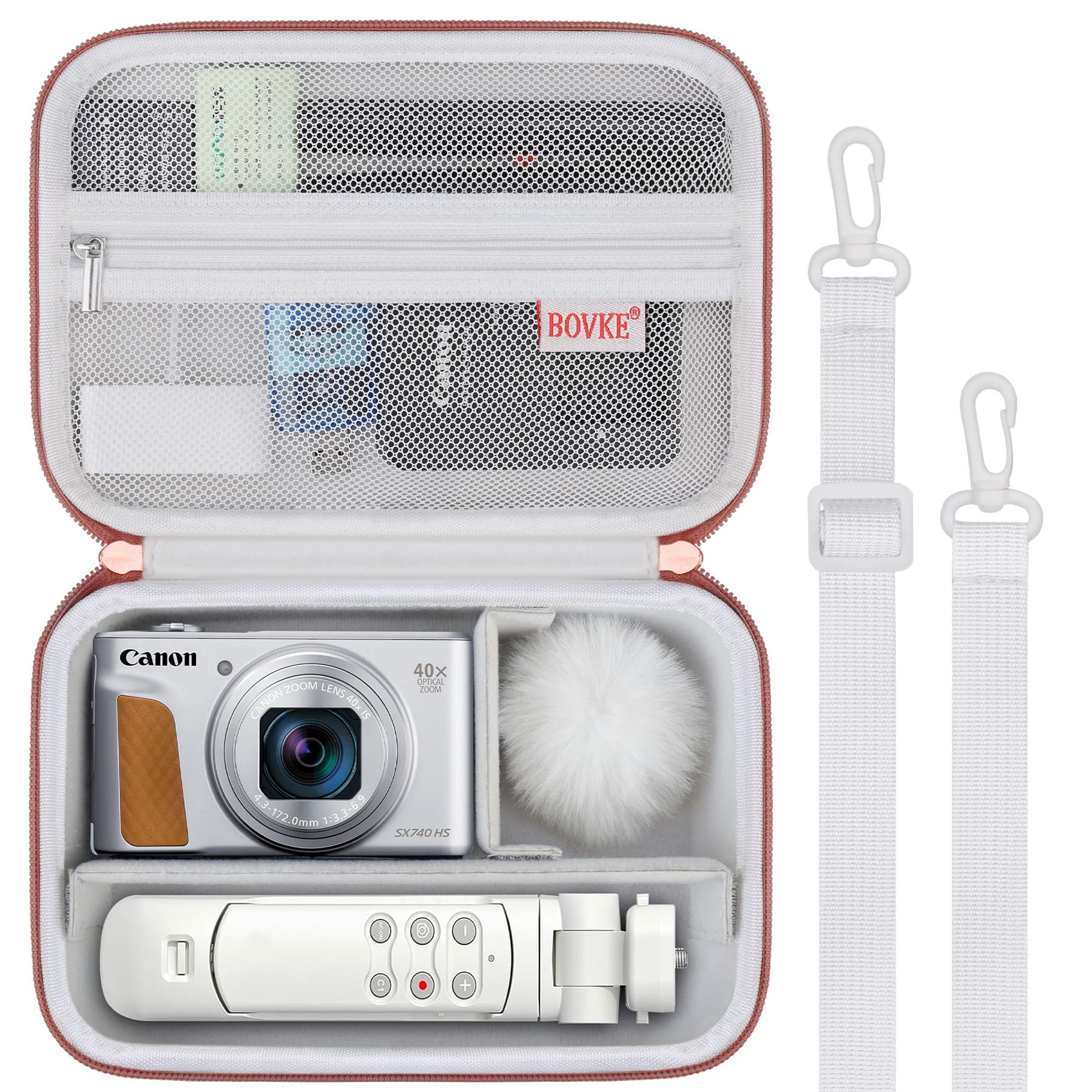 BOVKE Carrying Case for Canon G7X Mark III Mark II, PowerShot SX740 SX730, Sony ZV-1 II/ZV-1F Compact 4K Vlogging Digital Camera Travel Storage Bag for Tripod Microphone Cameras Accessory, White