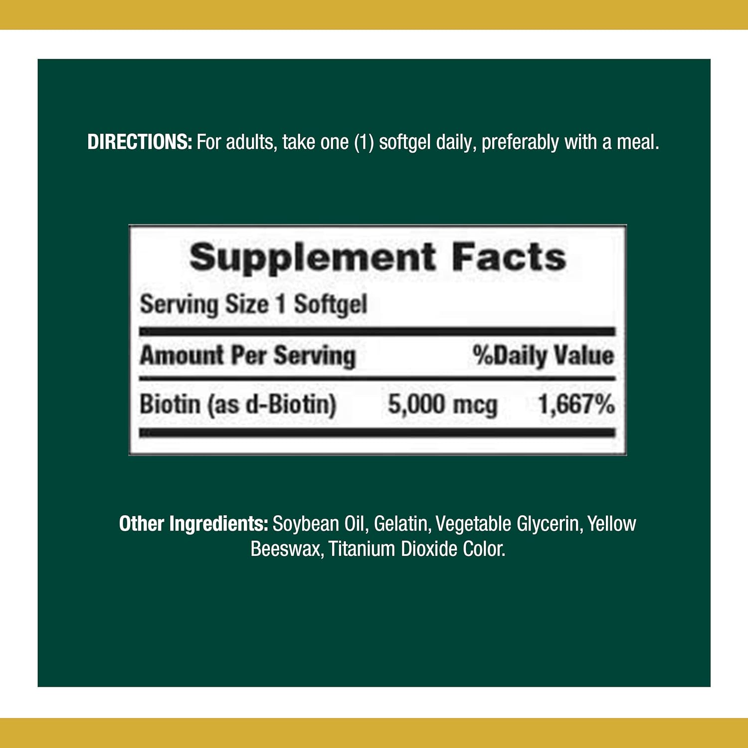 Biotin by Nature's Bounty, Vitamin Supplement, Supports Metabolism for Energy and Healthy Hair, Skin, and Nails, 5000 mcg, 150 Softgels: Health & Personal Care