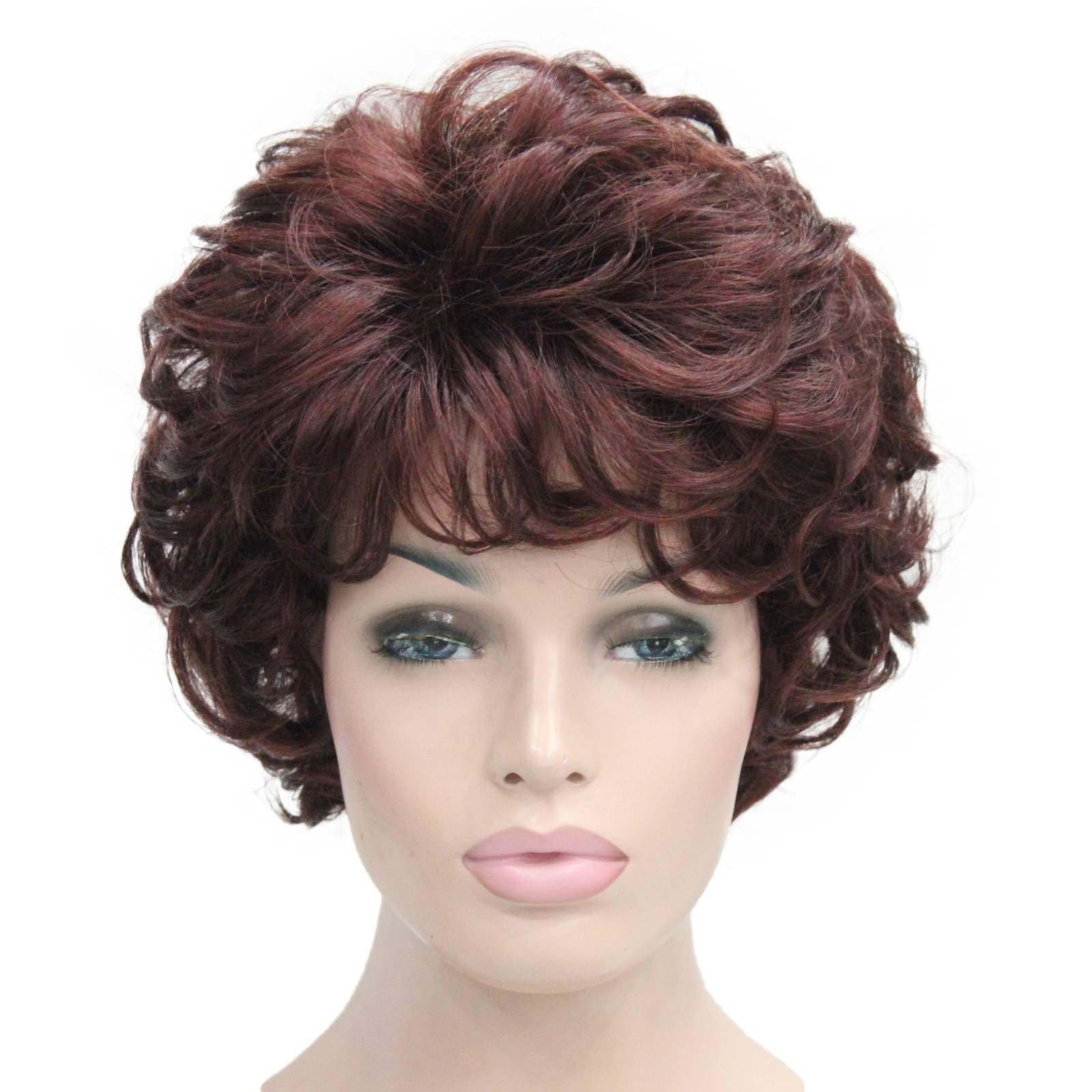 Lydell Women's Short Wavy Curly Wig Synthetic Hair Full Wig 6 inches (#33A Dark Auburn) โ image 1