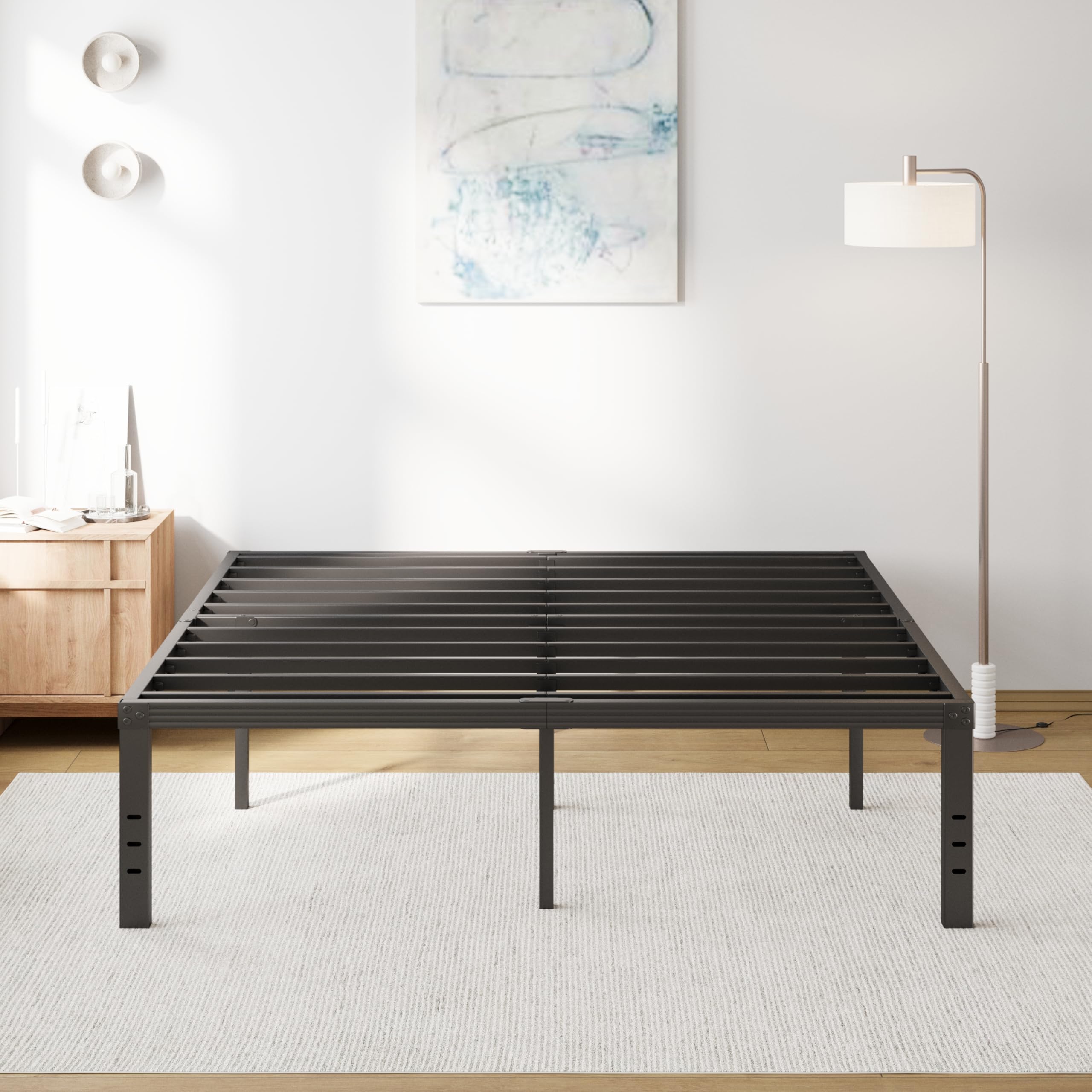 Photo 1 of COMASACH 18 Inch Tall Metal Platform King Size Bed Frames with Maximum Storage, Anti-Slip Strengthen Support Mattress Foundation, Noise Free