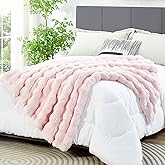 JONIYEAR Decorative Soft Bubble Faux Rabbit Faux Fur Blanket Twin Size 60" x 70", Oversized Reversible Cozy Thick Warm Fuzzy Throw for Winter, Lovely Cute Washable Plush Furry Blankets for Women, Pink