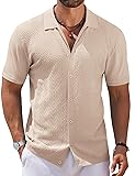 COOFANDY Men's Crochet Shirt Retro Knit Shirt Short