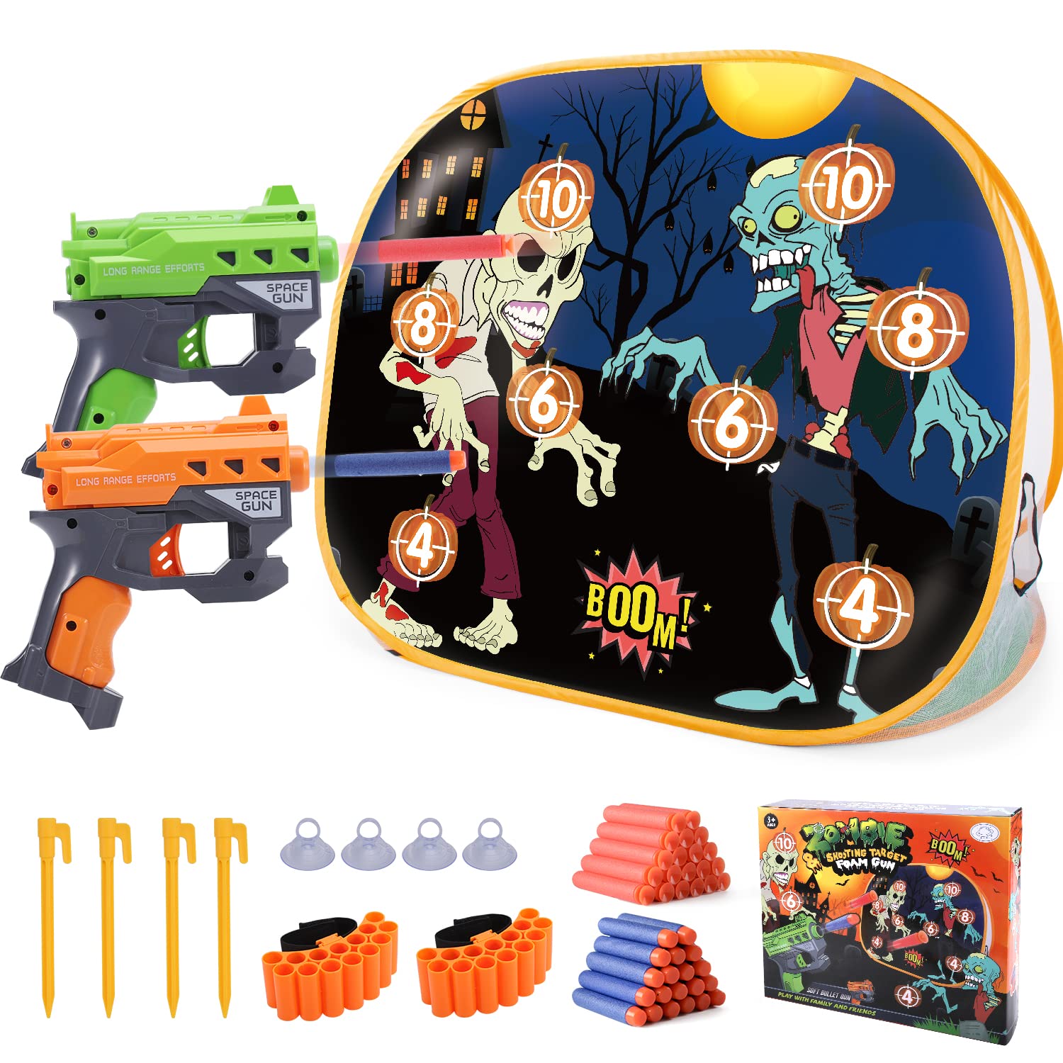 BananMelonBM Zombie Shooting Game Practice Target Toys Foam Blaster Sets，with 2 Dart Blasters 40 Foam Darts，Halloween Indoor Activity Game for Kids