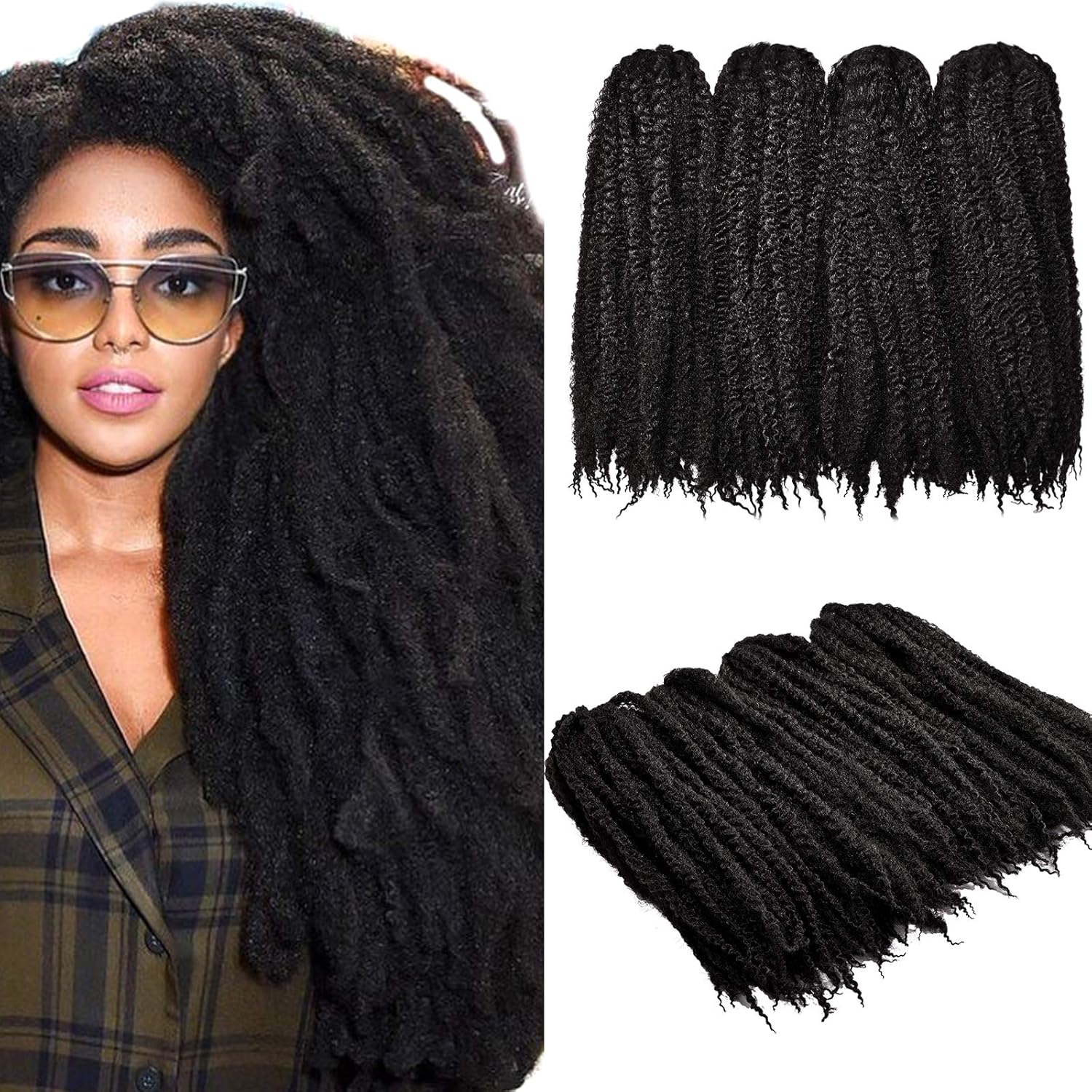 4 Packs Braiding Hair Afro Kinky Hair Extensions, 18 inches Twist Hair  Crochet Afro Marley Kinky Curly Hair Extensions Synthetic Hair(2#/Light  Black) - BigaMart