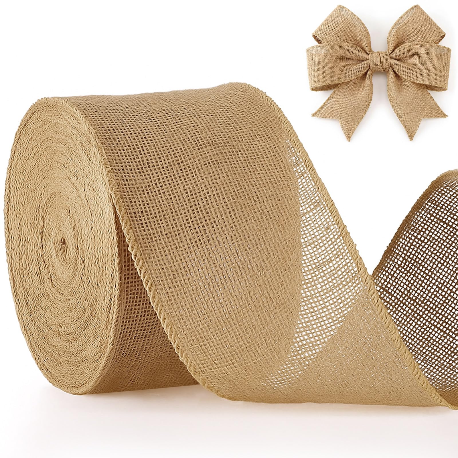 20 Yard 2.5 Inches Burlap Ribbon Wide Jute Ribbon Natural Burlap Fabric Roll Wired Edge for Wreaths, Christmas Tree Decoration, Big Bow Crafts, Gift Wrapping, Wedding