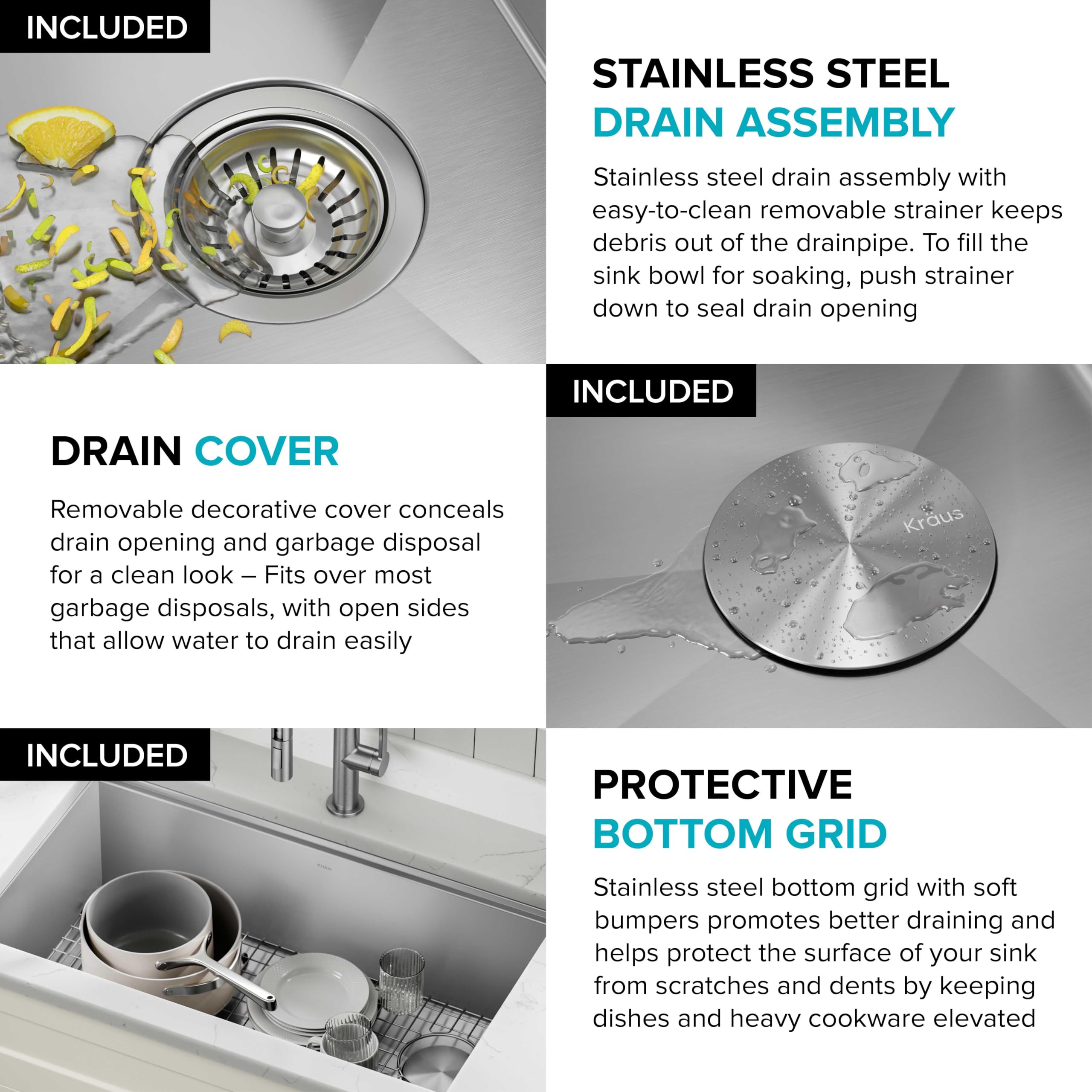 KRAUS Kore Workstation 30-inch Undermount 16 Gauge Stainless Steel Kitchen Sink, Single Bowl Kitchen Sink with Accessories, KWU110-30