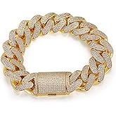 MOFEIJEWEL 15mm Cuban Link Bracelet for Men 18K REAL Gold Plated/White Gold Plated Iced Out Hip Hop Jewelry 5A+ Cubic Zirconia