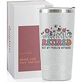 Onebttl Retirement Gifts for Women, Unique Retirement Tumbler for Women, 20oz Stainless Steel Skinny Tumbler with Spill-Proof Lid, Retired Gifts For Grandma, Nurse, Teacher, Glitter Silver - Retired