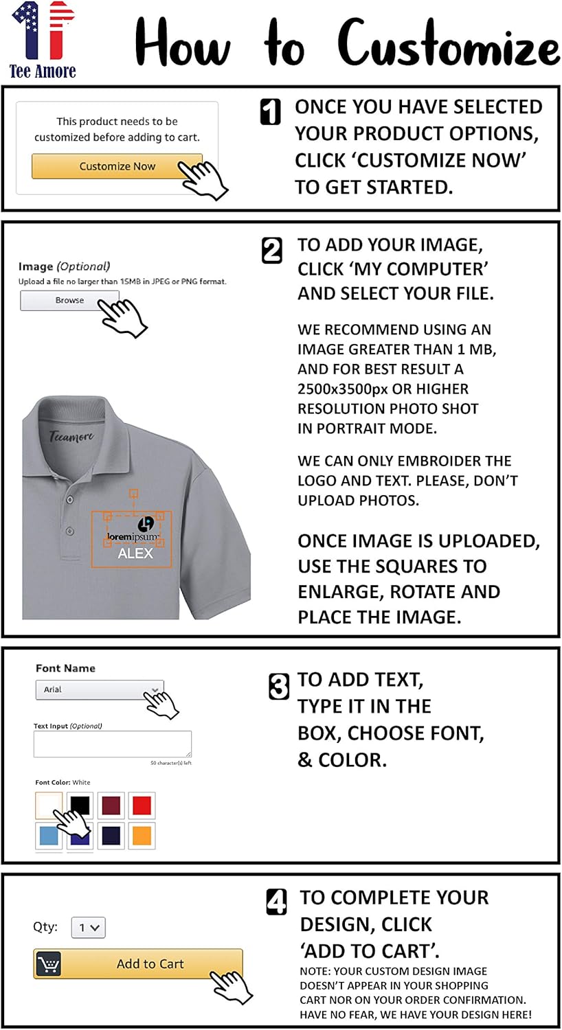 Custom Embroidered Polo Shirt for Men Personalized Embroidery Name Text Golf Tee: Clothing