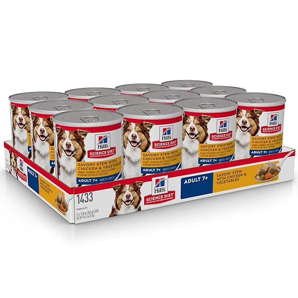 HILL’S SCIENCE DIET ADULT 7+ WET DOG FOOD, CHICKEN & VEGETABLES, 12.8 OZ. CANS, 12-PACK
