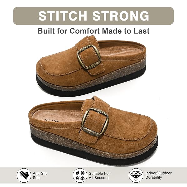 FLEXWIN PLATFORM CLOGS FOR WOMEN, MULES ARCH SUPPORT, COMFORTABLE, SUPPORTIVE CASUAL SHOES FOR WOMEN BROWN