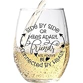 Side By Side Or Miles Apart Best Friend Wine Glass - 15 Oz, Scratch-Resistant Wine Glass - Birthday Gifts for Her, Stocking Stuffer, or Long Distance Friendship Gifts for Women - Printed in the USA
