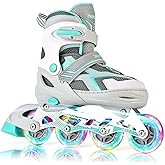 2PM Sports Adjustable Inline Skates for Kids, Youth and Adults | Beginner Friendly; Triple Closure; Light-up Wheels; ABEC-7 Bearings; Arch Support; 2 Non-Woven Bags