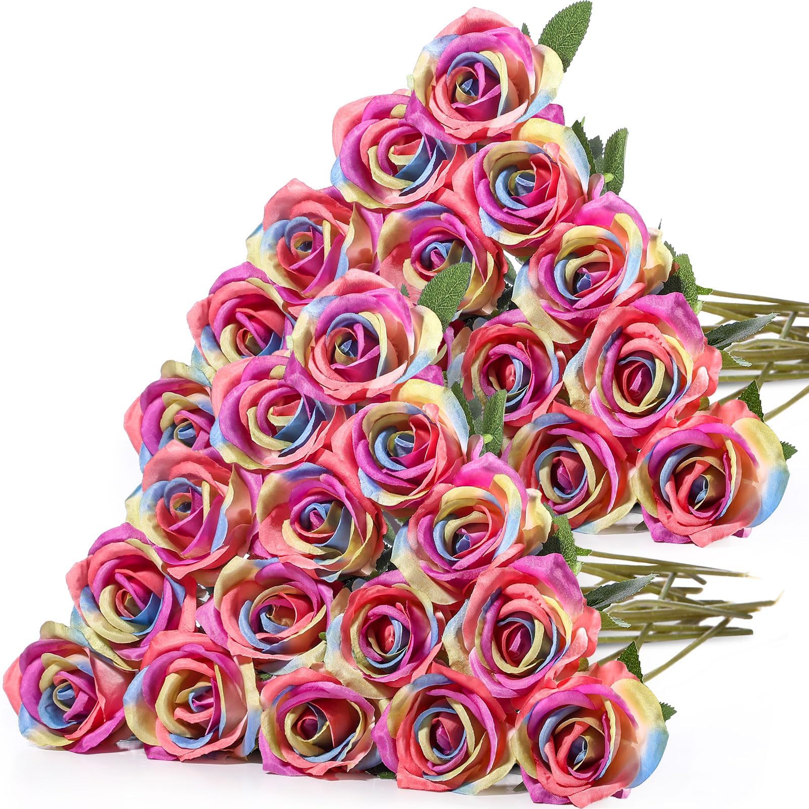 Photo 1 of Hotop 40 Pcs Rose Artificial Flowers Bulk with Long Stem,Realistic Silk Fake Roses Bouquet for Home Wedding Centerpieces Party Table Decoration Valentines Gifts(Rainbow Color)