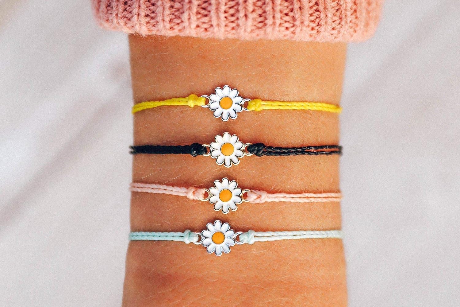 Pura Vida Silver Daisy Winterfresh Bracelet - Waterproof, Artisan Handmade, Adjustable, Threaded, Fashion Jewelry for Girls/Women: Jewelry