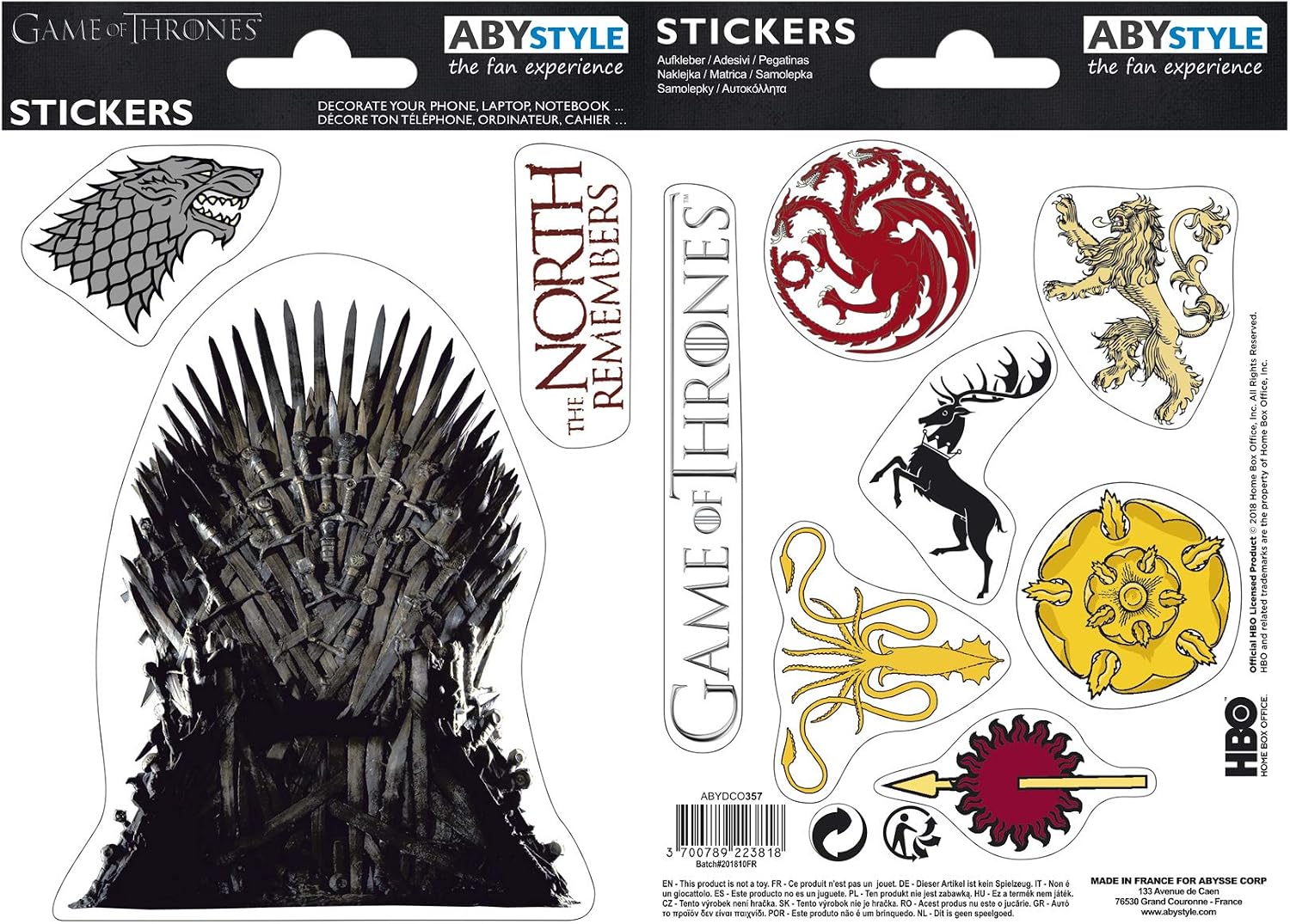 X5 Game of Thrones Stark Sigils Stickers - 16 x 11 cm / 2 Sheets, Mehrfarbig