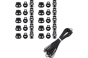 Kare & Kind 30 Pcs Plastic Cord Locks & Elastic Bungee Cord - Single Hole and Double Hole Drawstring Stoppers - Use for Shoelace, Clothing, Bag, Backpack, Camping Equipment - for DIY, Crafting, Gift