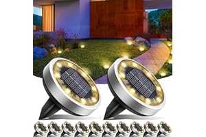 vighep Solar Ground Lights,12 Pack Flat Solar Lights Outdoor Waterproof, Bright LED Solar Disc Lights, 3000K Warm White Landscape Lighting for Outside Yard Garden Pathway Driveway Lawn