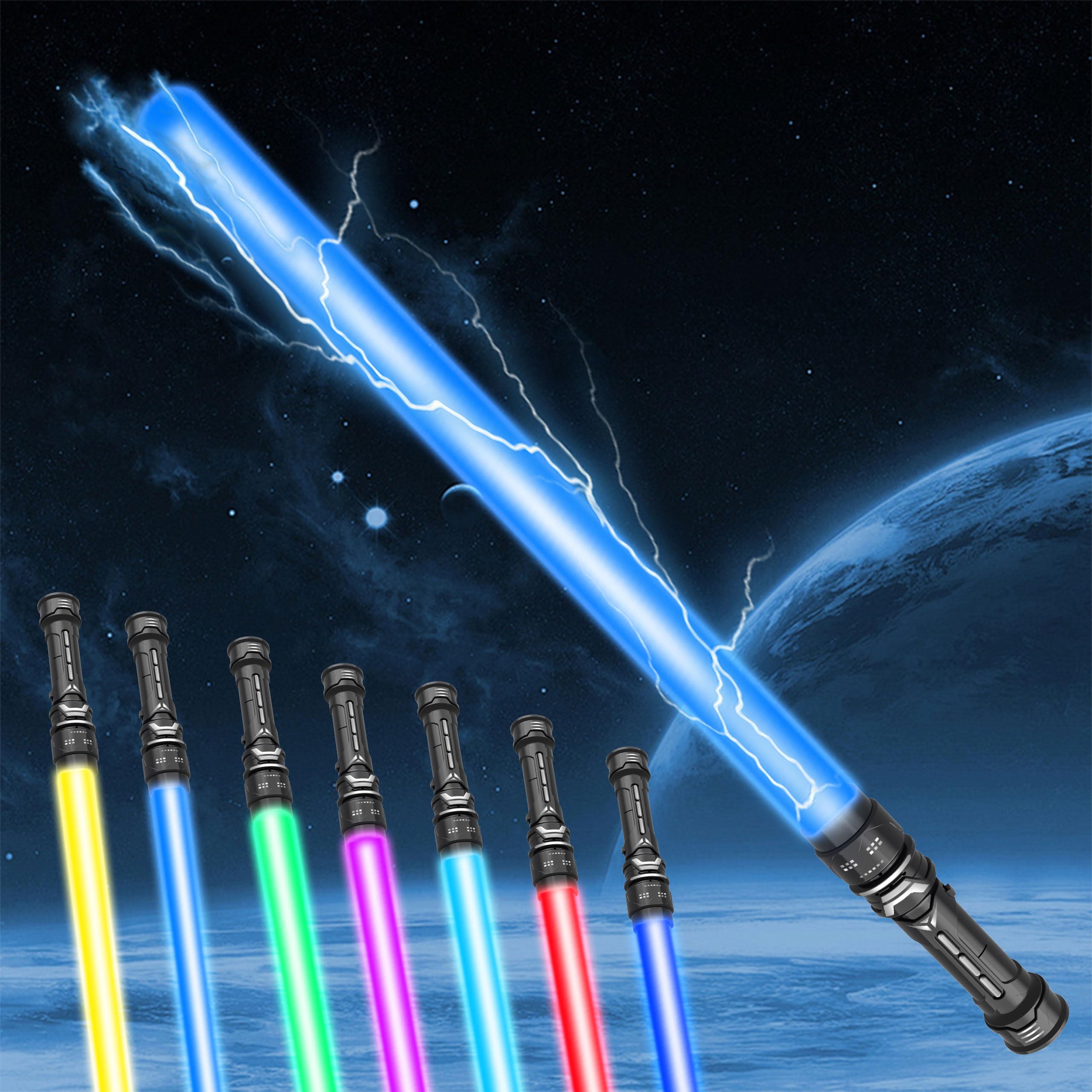 Photo 1 of 2 Packs Light Up Sword Bright Sword - 7 Colors LED Retractable Light Up Swords with Sound, Glow in The Dark Toys for Kids Sound Retractable Attachable Outdoor Games & Night Fun