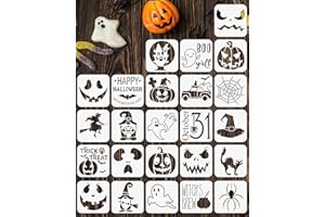 RINOLY 24 PCS Small Halloween Stencils for Painting on Wood, 3x3 inch Pumpkin Stencils Reusable for DIY Ornaments Halloween Decoration