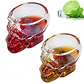 Afiemire Clear Glass Novelty Skull Shot Glass For Whiskey，Halloween Skull Glass Wine Glass ，Decorative Halloween Drinkware，Vodka, And Cocktail Holiday Gifts - 2.6 Oz, Set Of 2