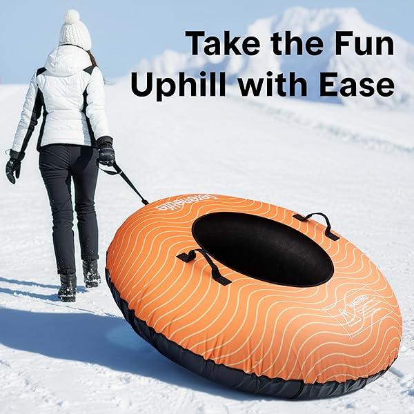 SERENELIFE 48” XL SNOW TUBE FOR SLEDDING – HEAVY DUTY RUBBER INNER TUBE, OXFORD COVER, THICKENED PVC BOTTOM & TOW STRAP – INFLATABLE SNOW SLED FOR KIDS & ADULTS – PERFECT WINTER OUTDOOR FUN GIFT