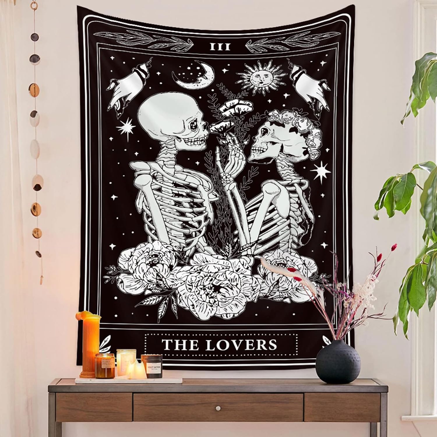 Tapestries - Naykow Skull Tapestries Black and White Skeleton Gothic Grunge Dark Witchy Wall Hanging Decor Tapestry for Bedroom Aesthetic Alt Room (40x60 inches vertical)