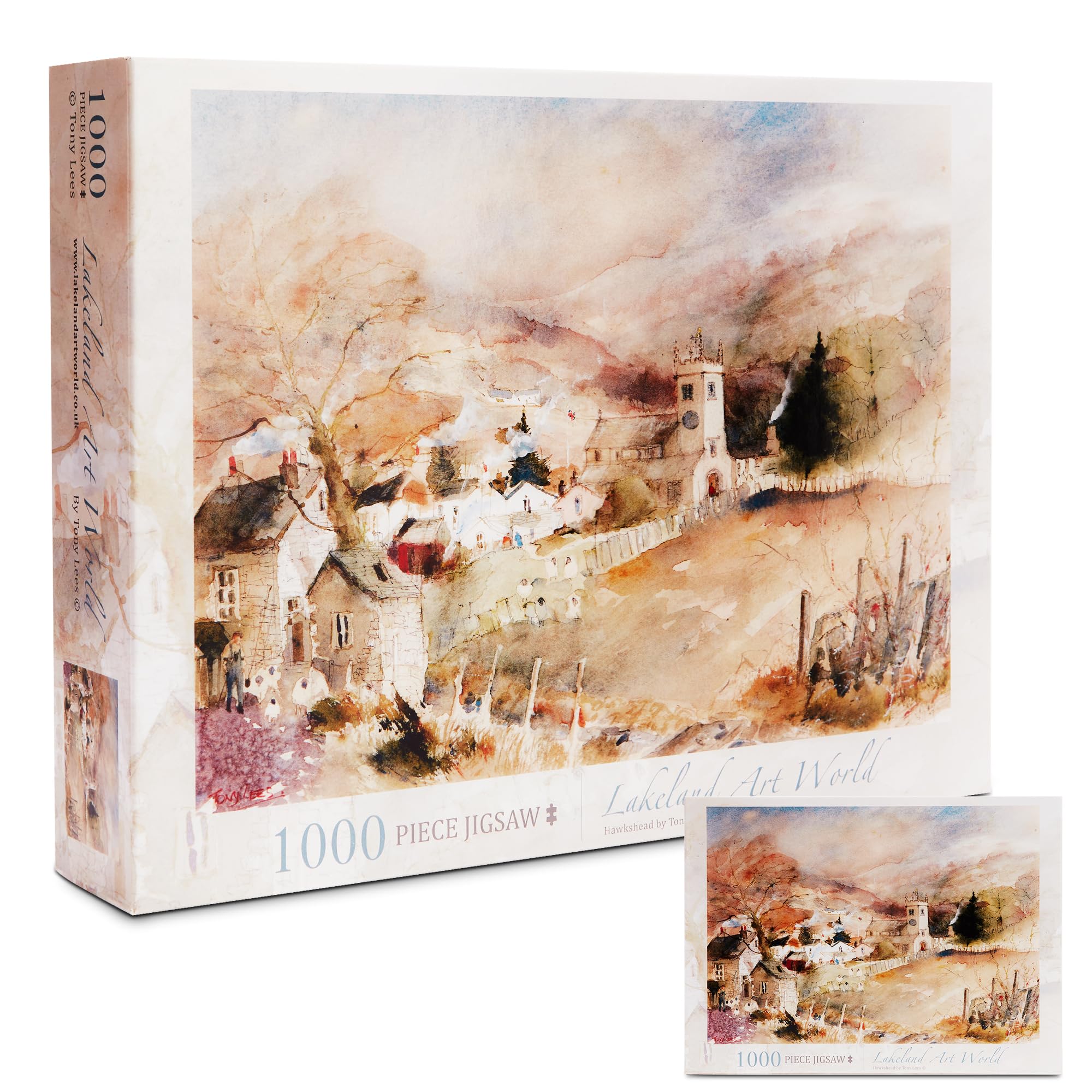 Lakeland Art World 1000 Piece Jigsaw Puzzles for Adults, Lake District, Hawkshead, Lakes Watercolour 68.5 x 49cm Landscape Jigsaw Puzzle