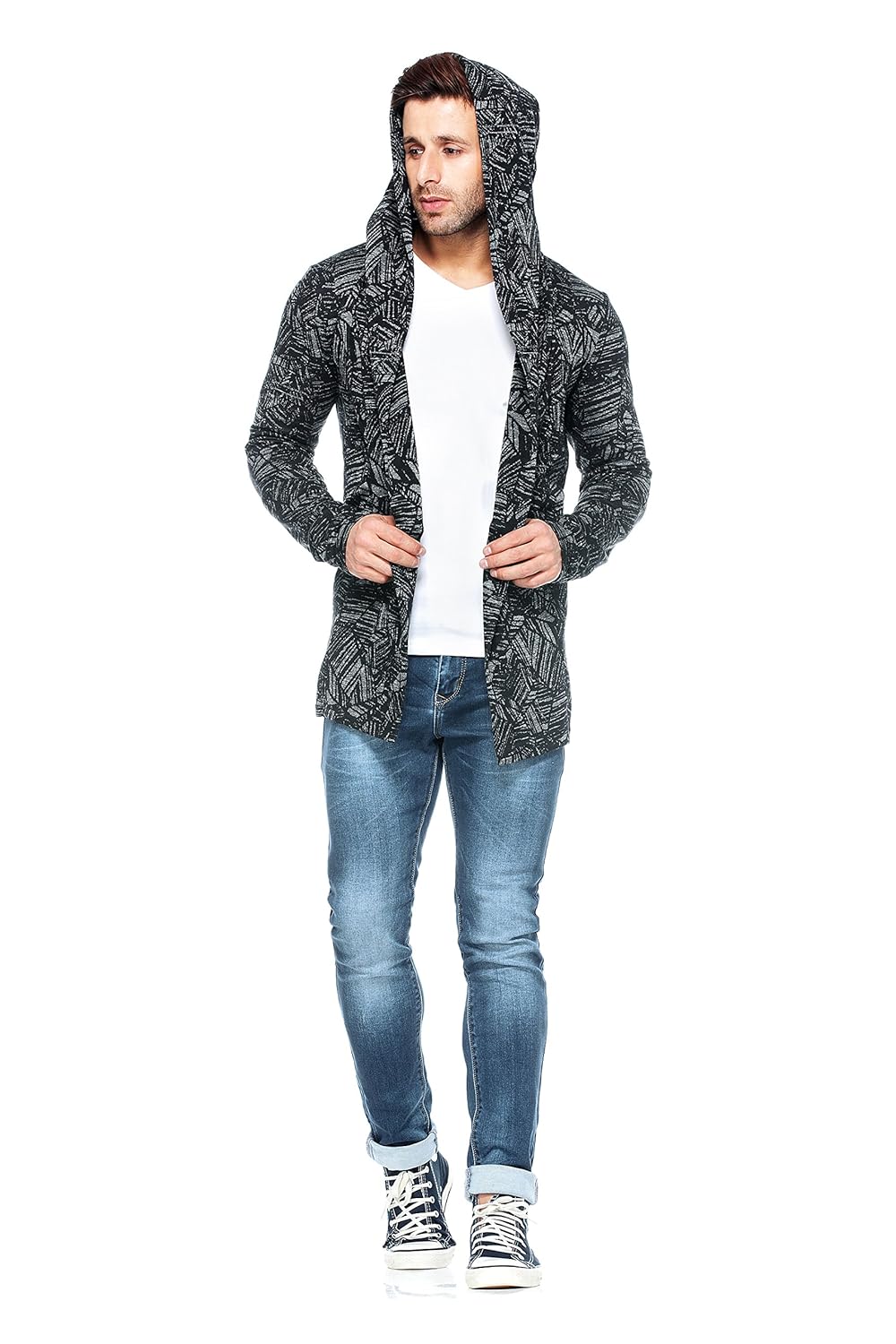 tinted men's cotton blend hooded full sleeve cardigan (tj5453)