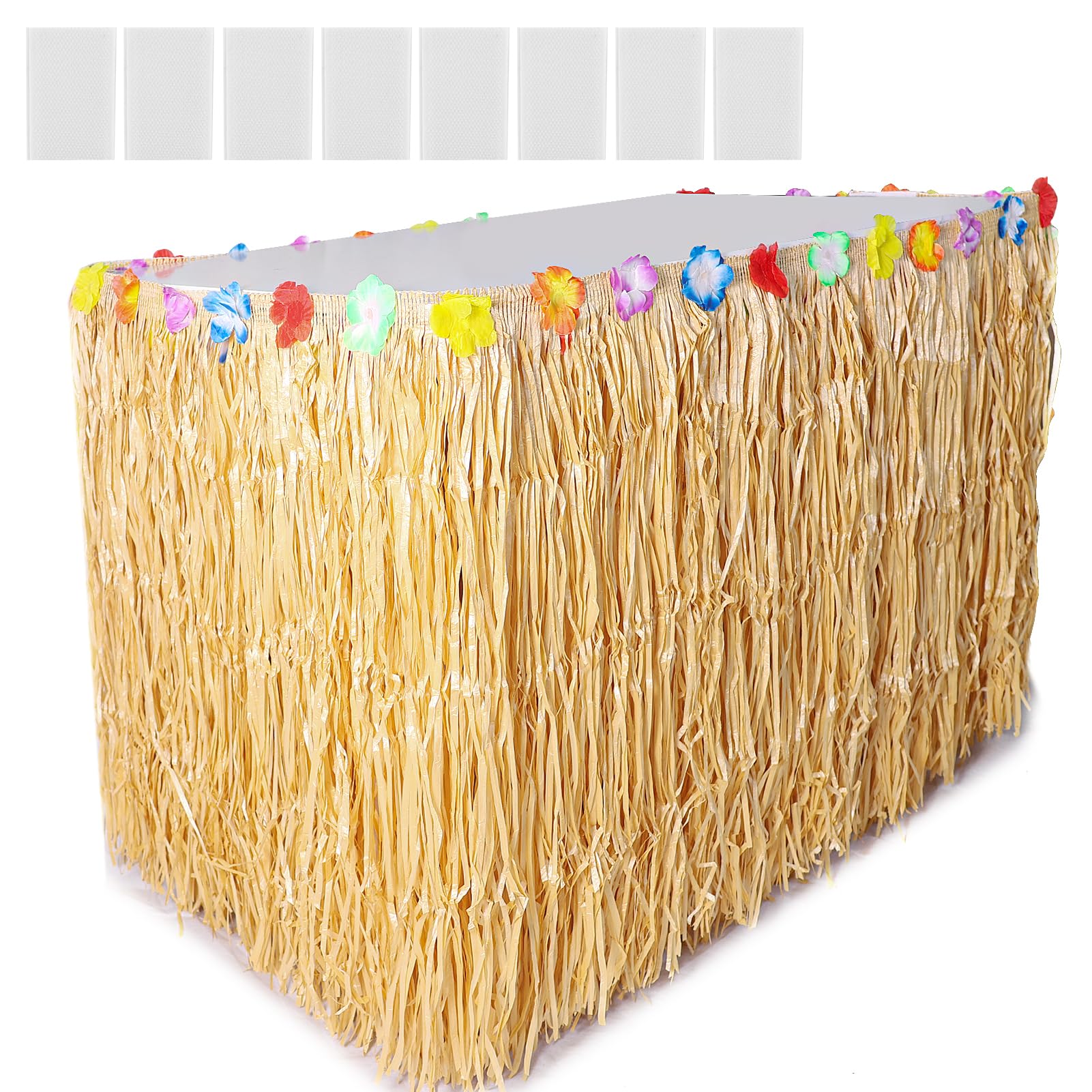 Hawaiian Table Skirt,Grass Skirt,Beach Party Decorations,9ft Grass Table Skirt Tropical Party Decorations, Hawaiian Grass Table Cloths, for Summer Beach Party Garden Bbq
