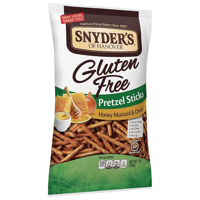 Amazon Com Snyder S Of Hanover Gluten Free Honey Mustard And Onion Pretzel Sticks 7 Ounce Pack Of 12 Grocery Gourmet Food