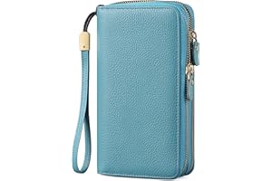 SENDEFN Leather Women Wallet RFID Blocking Zipper Around Phone Holder Clutch Wristlet Large Capacity