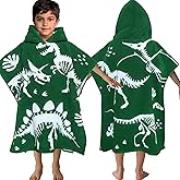 VOOVA & MOVAS Dinosaur Hooded Poncho Towels for Kids (4-8Years,28"x28"),Soft Cotton Thick Absorbent Towel Robe for Toddler Boys,Perfect for Bathroom | Pool | Swimming, Jacquard Green Dino