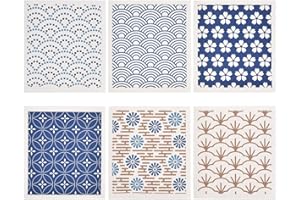 Set of 6 Kitchen Swedish Dishcloths Japan Sakura Art Cleaning Cloths Strong Absorbent and Quick Drying Dish Towels Reusable C