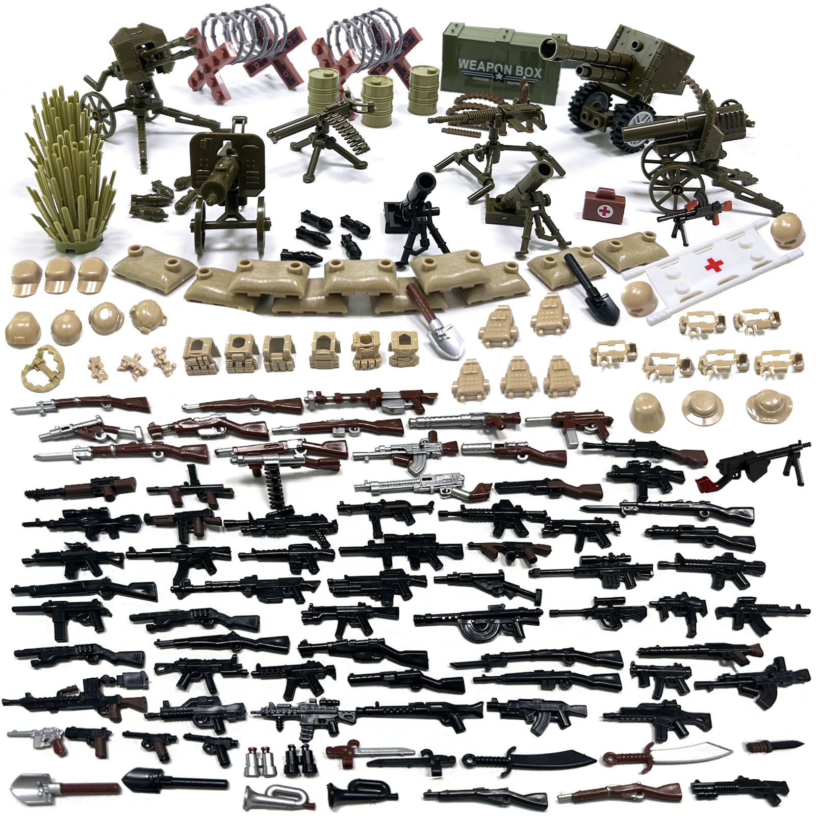 Felicify Military Weapons Set, 158pcs WW2 Weapons Set, Army Minifigures, Military Brickarms, Modern Military Toy Set, Guns Weapon Pack, Swat Pieces and Parts Accessories