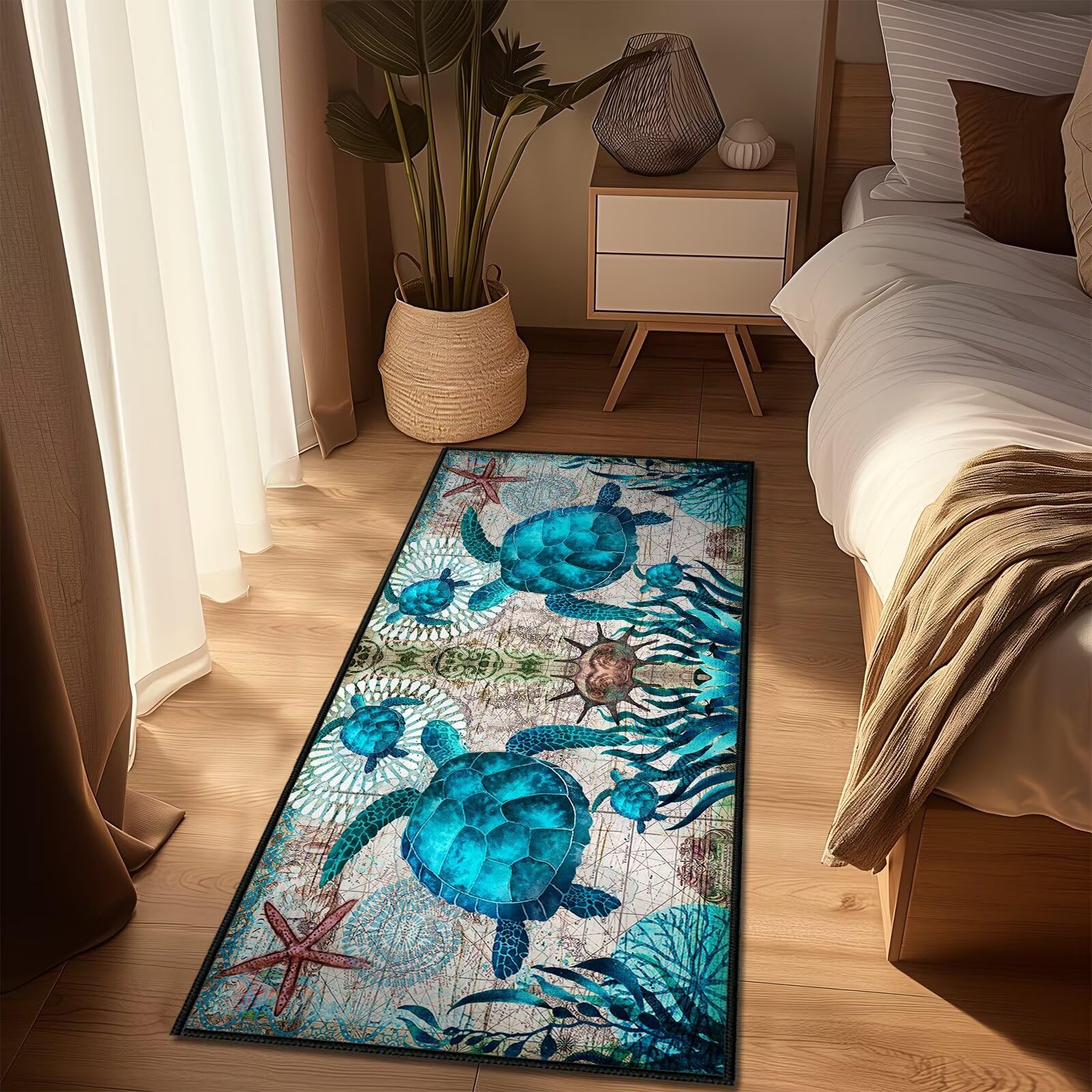 Photo 1 of Coastal Runner Rug 2x5 Rugs for Hallways,Sea Turtle Rug Washable Indoor Door Mat, Blue Turtles Beach Ocean Life Teal,Non Slip Accent Throw Rugs Nautical Floor Carpet for Bedroom,Kitchen,Laundry