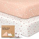 KeaBabies 2-Pack Organic Crib Sheets for Boys, Girls - 52x28 Fitted Crib Mattress Sheet Neutral, Breathable Jersey Cotton Cover for Baby Bed, Toddler Mattress, Soft & Cute Prints (Butterflies)