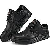 Larwen Mens Oxford Dress Shoes: Black 10 Comfortable PU Leather Business Casual Shoe for Office Work
