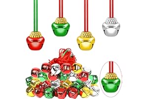 Vipay 50 PCS Jingle Bell Necklace, Multicolor Christmas Accessories, Red and Green Xmas Holiday Bells with Ribbon Small Hanging Jingle Bell, Xmas Accessories Hanging Decorations Bulk