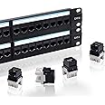 Lysymixs Cat6 Patch Panel 48 Port with Keystone, RJ45 Network Panel 19 Inch, Punch Down Keystone Ethernet Patch Panel with Back Bar