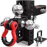 TYT Adjustable Tri-Ball Trailer Hitch for 2 inch Receiver, 4.5" Drop/Rise, Triple Balls (1-7/8", 2", 2-5/16") with Tow Hook & Shackle, 10,000 lbs GTW, 1,000 lbs TW, Pin Lock & Hitch Tightener