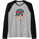 San Diego Mexican Sugar Skull Mint Green Pink Raglan Baseball Tee