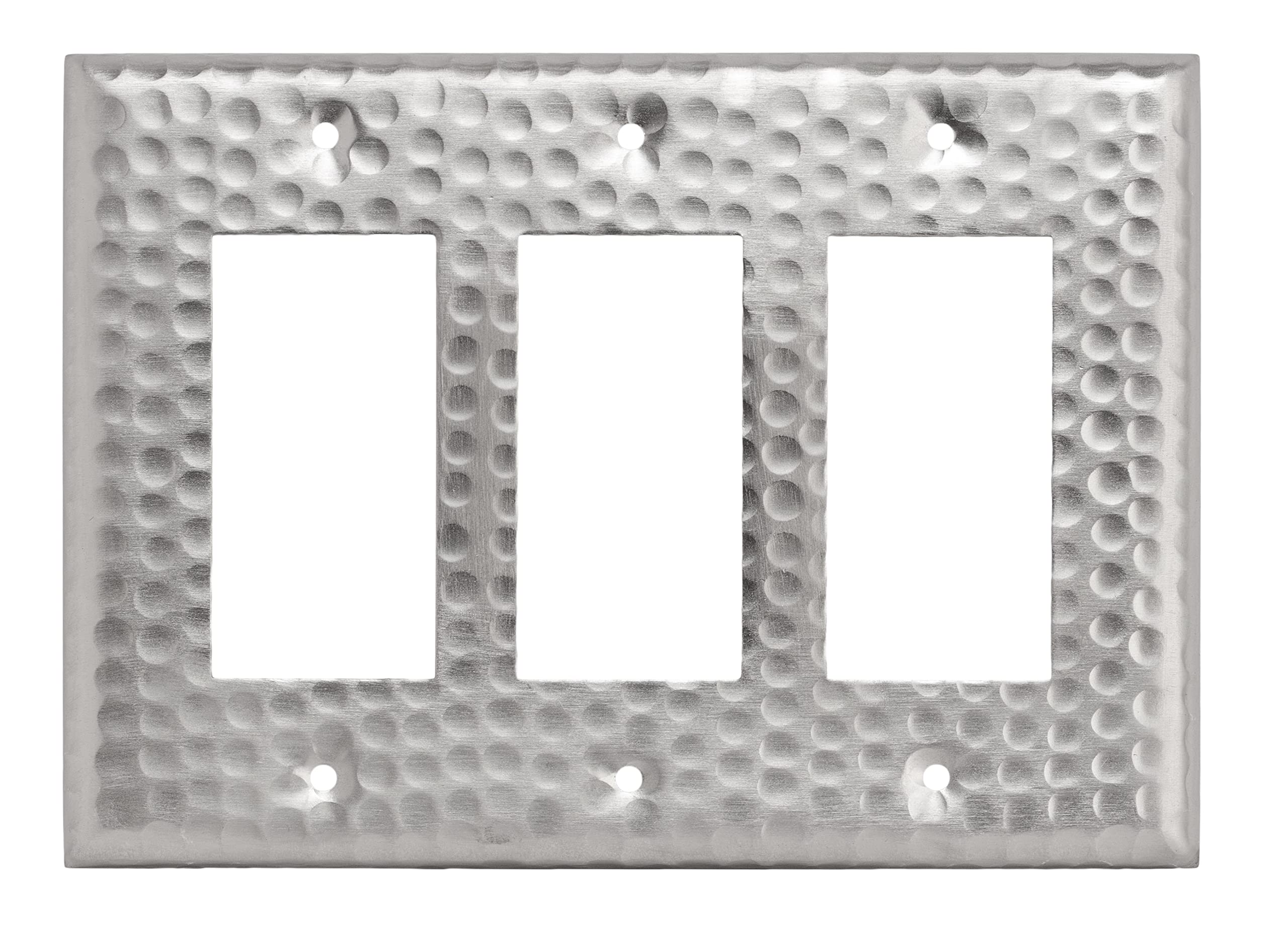 Photo 1 of Monarch Abode 3-Gang Rocker Wall Plate, Hand Hammered Decorator Metal Switch Wall Plate, Decorative Light Switch Cover Plate for Electrical Outlet, Brushed Nickel