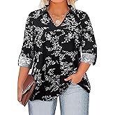 Siddhe Plus Size Tops for Women Collared V Neck Fall Shirts 3/4 Sleeve Blouses T Shirt Dressy Casual Pleated Tunic Tops 1X-5X
