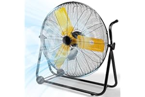 TMYICE 24" Industrial Fan Heavy Duty, 8500 CFM High Velocity Floor Fan 3 Speeds, Metal Construction and Aluminum Blades, 360° Tilt Metal Fan for Warehouse Garage Shop Workshop Factory and Basement Yellow