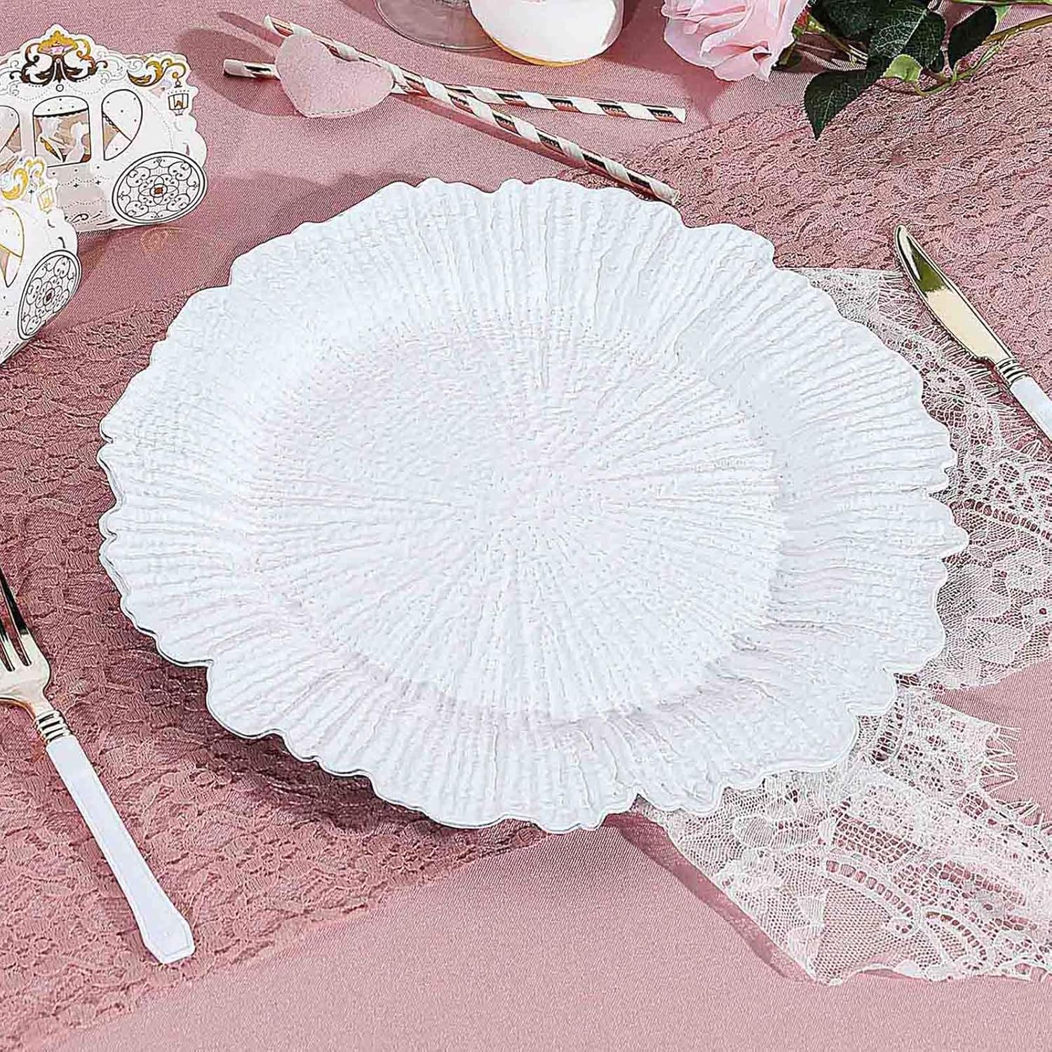  | Tiger Chef Charger Plates - White Plate Chargers for Dinner Plates - Wedding Décor Place-mats (12, White Reef): Charger & Service Plates