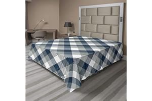 Ambesonne Navy Flat Sheet, Abstract Checkered Tartan Geometric Classic Squares with Scottish Effects, Soft and Comfortable Top Sheet Decorative Bedding 1 Piece, Full Size, Dimgrey White