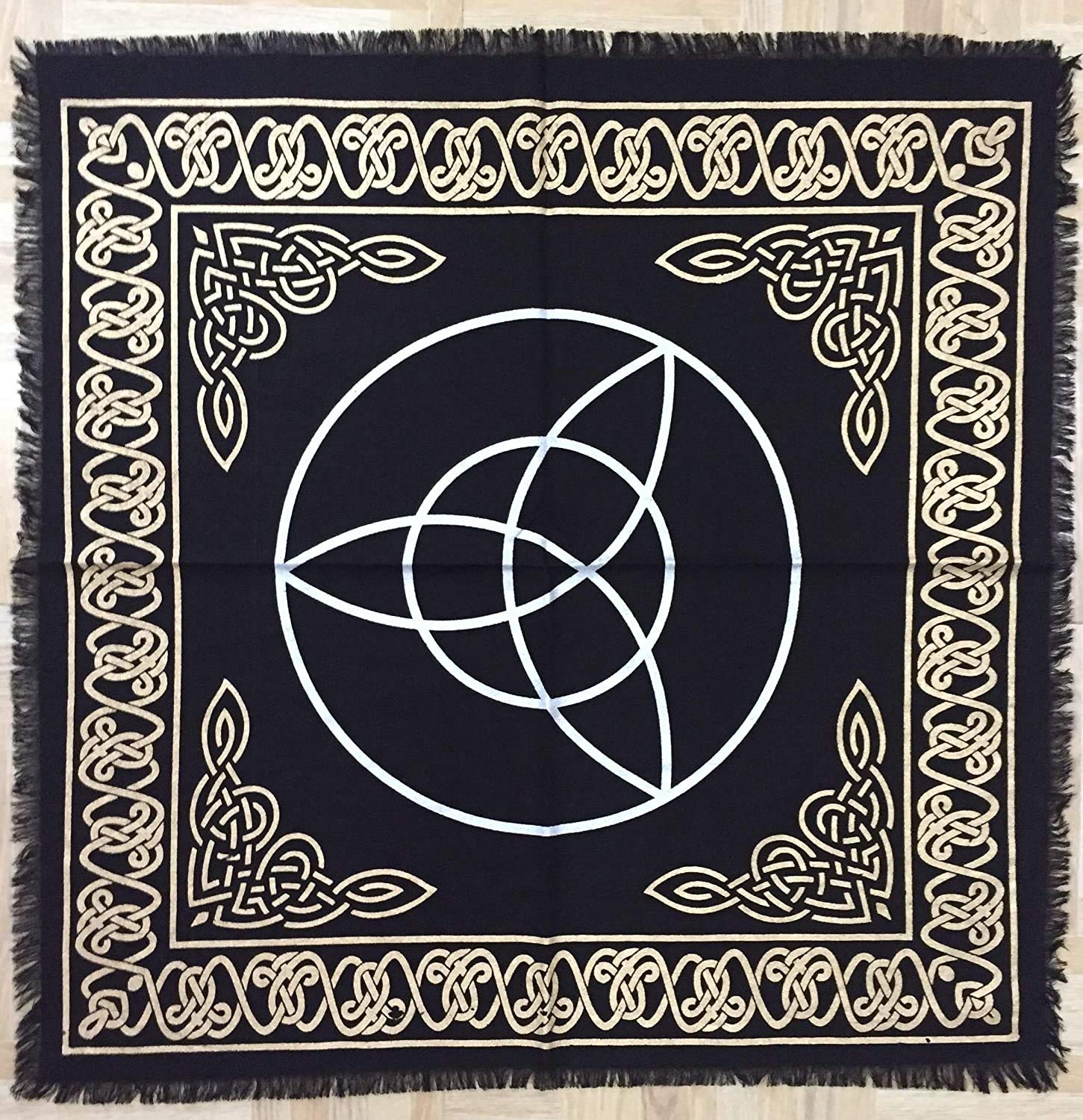 AVA Collections Altar cloth 24 x 24 inches Gold Silver Tarot Table Cloth witchcraft Wicca altar Spiritual Healing Tarot Table Mat Prints Board Game Ritual Table Cover (Triquetra)