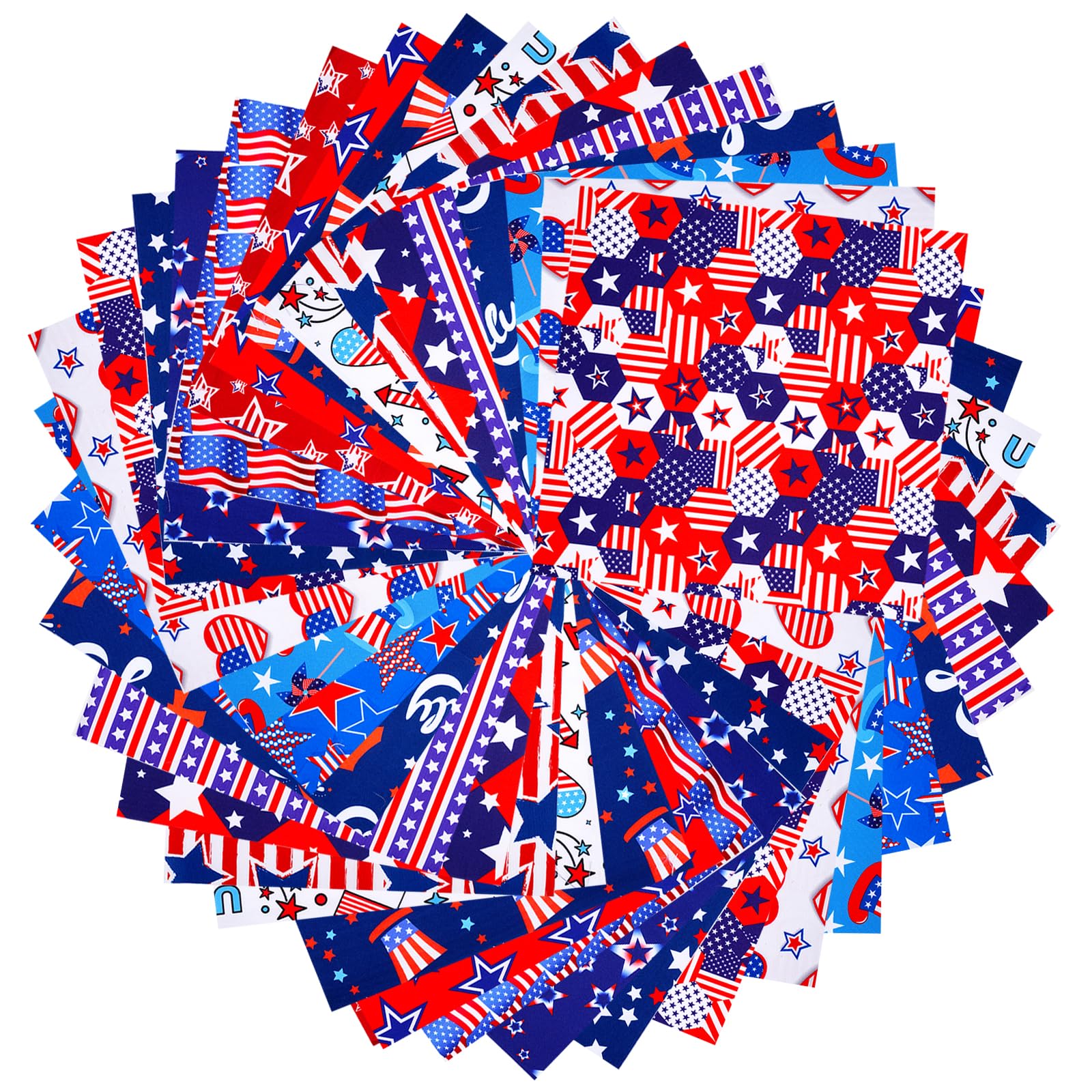 Photo 1 of Wadukud 60 Pcs 10 x 10 in Patriotic Fabric Bundle Quilting Fabric, Print American Flag Pattern Polyester Cotton DIY Craft Patchwork
